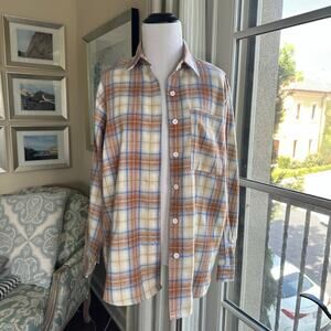 Princess Polly Relaxed Fit Orange Blue Plaid Button Down Flannel Shirt XS